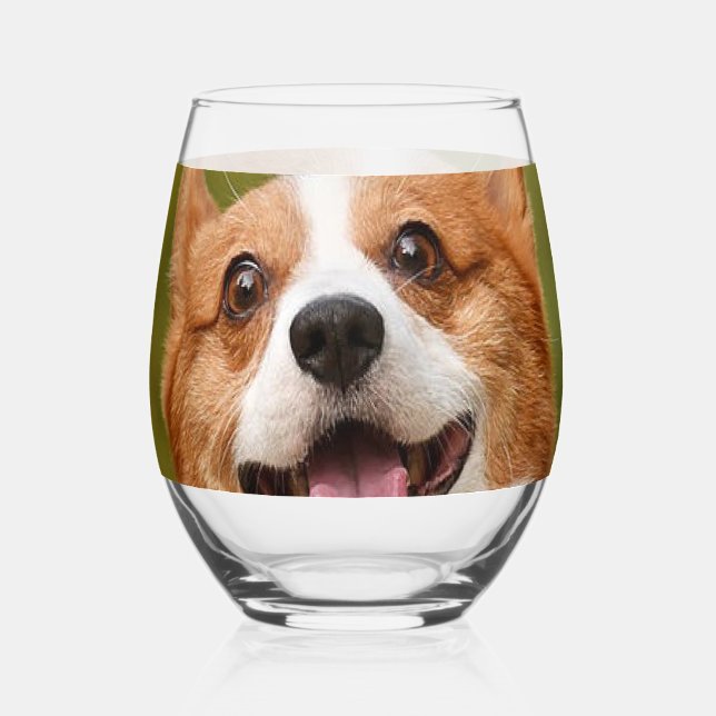Add Dog Photo Personalised Customised Stemless Wine Glass (Front)