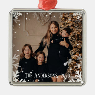 Add Family Christmas Snow Photo Customised Metal Tree Decoration