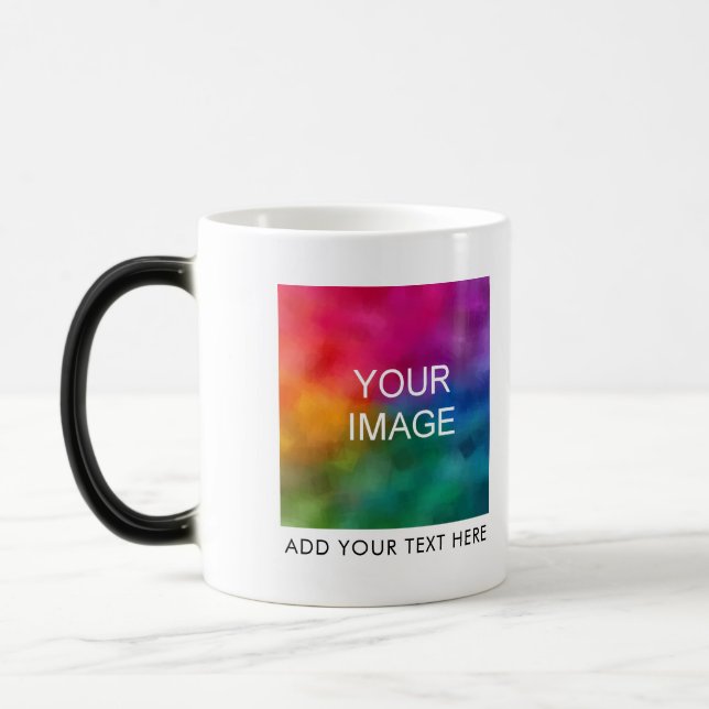 Add Family Dad Mum Images Photos Company Logo Text Magic Mug (Left)