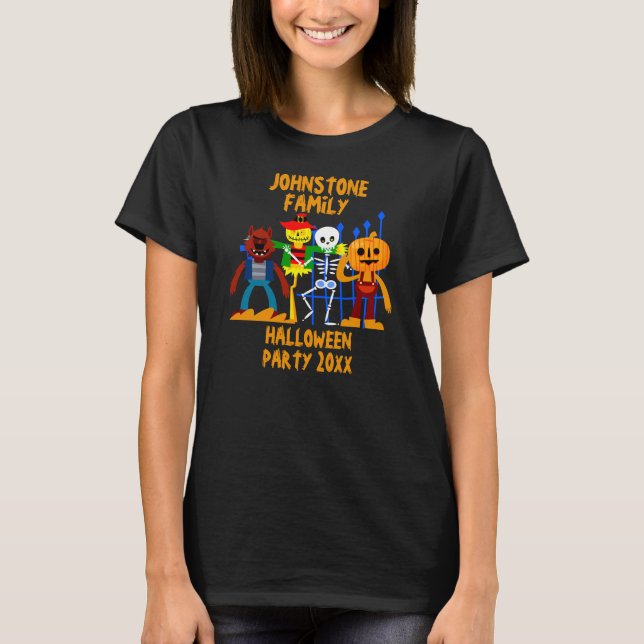 Add Family Name Edit Text Halloween Party Year  T-Shirt (Front)