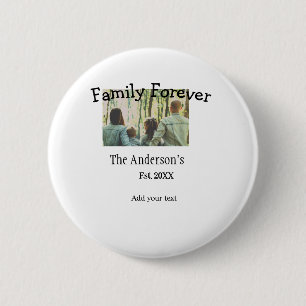 Add family name photo year rustic vintage holiday 6 cm round badge