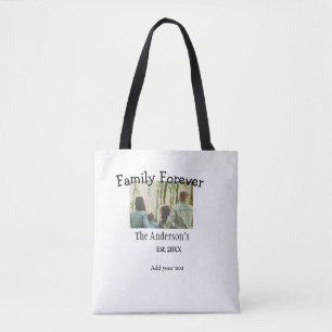 Add family name photo year rustic vintage holiday tote bag