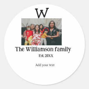 Add family name photo year rustic vintage reunion classic round sticker