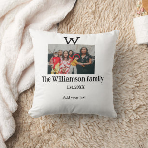 Add family name photo year rustic vintage reunion cushion
