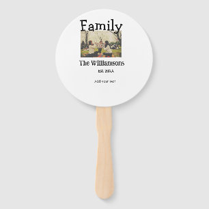 Add family name photo year rustic vintage template hand fan