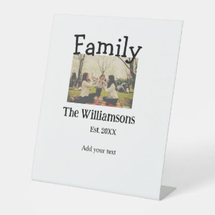 Add family name photo year rustic vintage template pedestal sign