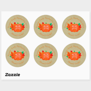 Add Family Name Text Thanksgiving Pumpkin Classic Round Sticker
