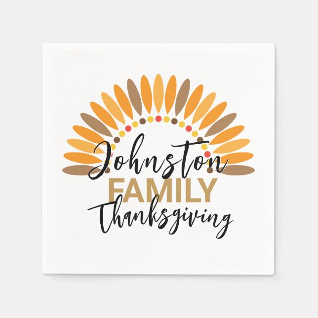 Add Family Name To Paper Thanksgiving Napkin (Front)