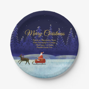 Add Family / Organisation 20xx Name Blue Santa 7" Paper Plate