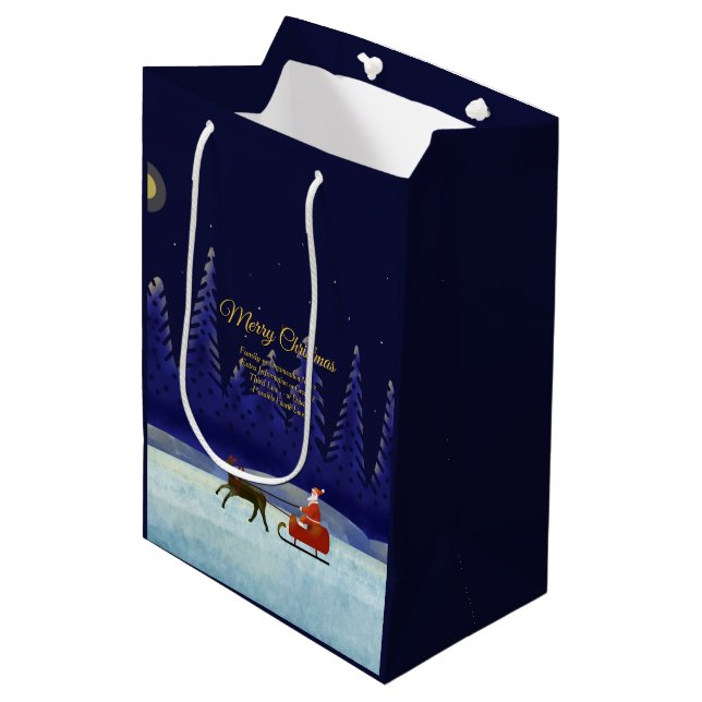 Add Family / Organisation Name Blue + Santa Medium Gift Bag (Front Angled)