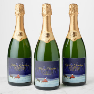 Add Family / Organisation Name Blue + Santa Sparkling Wine Label