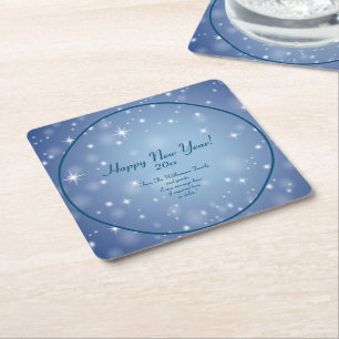 Add Family Organisation Name Happy New Year 20xx Square Paper Coaster