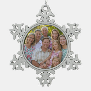 Add Family Reunion Photo Customise Snowflake Pewter Christmas Ornament