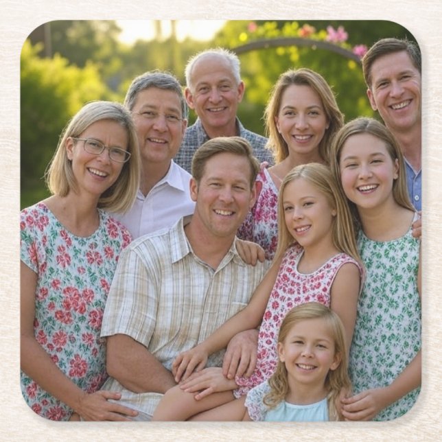 Add Family Reunion Photo Customise Square Paper Coaster (Front)