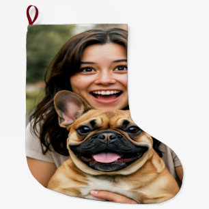 Add French Bulldog Photo Personalise Large Christmas Stocking