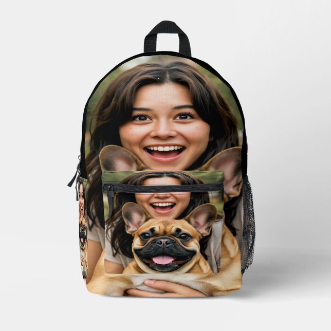 Add French Bulldog Photo Personalise Printed Backpack (Front)