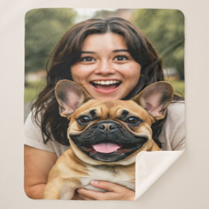Add French Bulldog Photo Personalise Sherpa Blanket