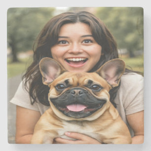 Add French Bulldog Photo Personalise Stone Coaster