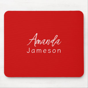 Add Full Name Simple Minimal Monogram Bright Red Mouse Mat