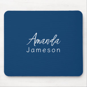 Add Full Name Simple Minimal Monogram Dark Blue Mo Mouse Mat