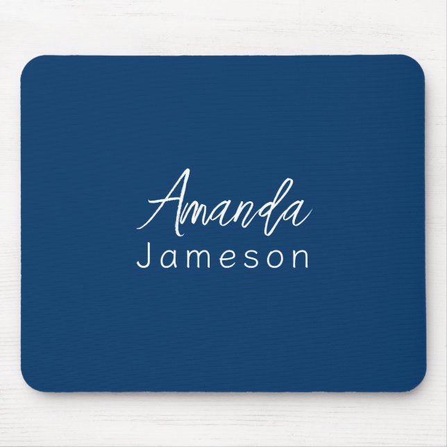 Add Full Name Simple Minimal Monogram Dark Blue Mo Mouse Mat (Front)