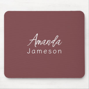 Add Full Name Simple Minimal Monogram Dark Rose Mouse Mat