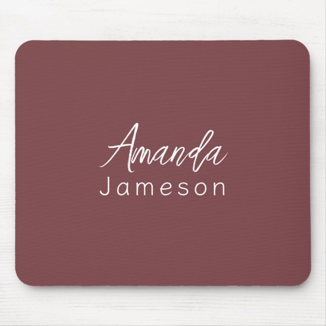 Add Full Name Simple Minimal Monogram Dark Rose Mouse Mat (Front)