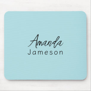 Add Full Name Simple Minimal Monogram Light Blue M Mouse Mat