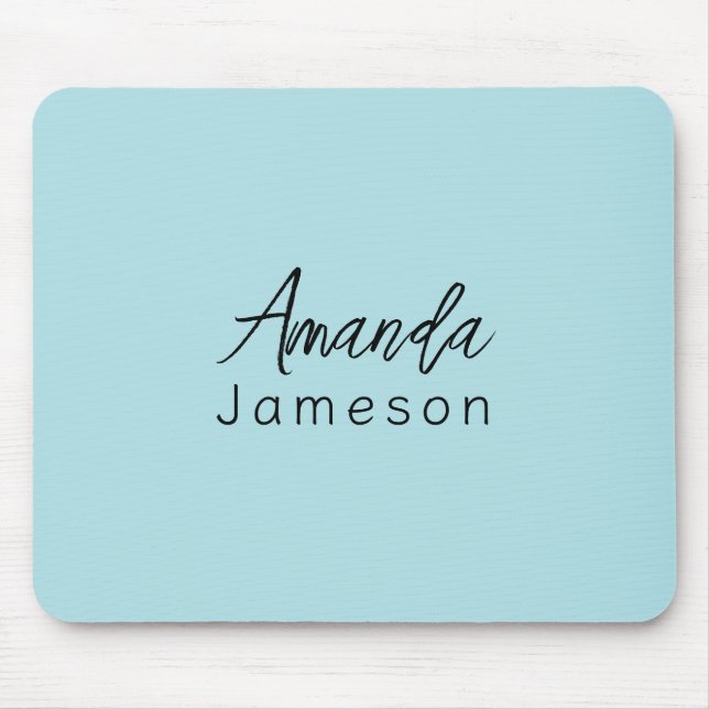 Add Full Name Simple Minimal Monogram Light Blue M Mouse Mat (Front)