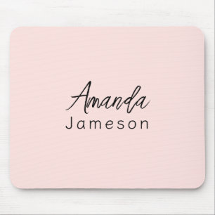 Add Full Name Simple Minimal Monogram Light Pink M Mouse Mat