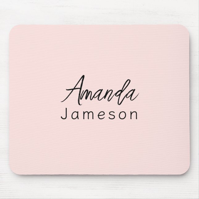 Add Full Name Simple Minimal Monogram Light Pink M Mouse Mat (Front)