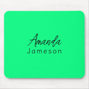 Add Full Name Simple Minimal Monogram Neon Green M Mouse Mat