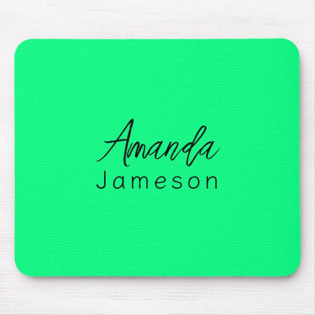 Add Full Name Simple Minimal Monogram Neon Green M Mouse Mat (Front)