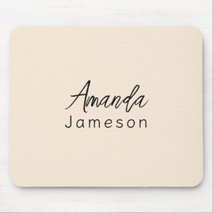 Add Full Name Simple Minimal Monogram on Cream Mouse Mat