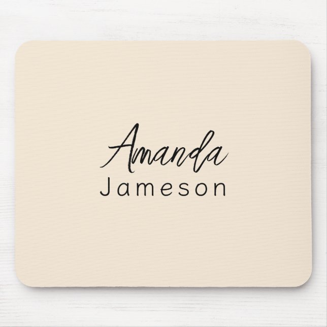 Add Full Name Simple Minimal Monogram on Cream Mouse Mat (Front)