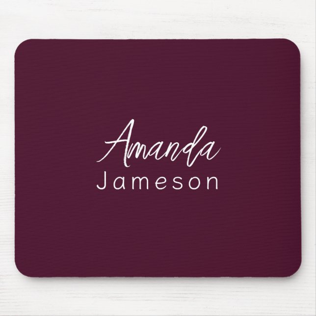 Add Full Name Simple Minimal Monogram on Dark Red Mouse Mat (Front)