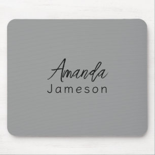 Add Full Name Simple Minimal Monogram on Grey Mous Mouse Mat