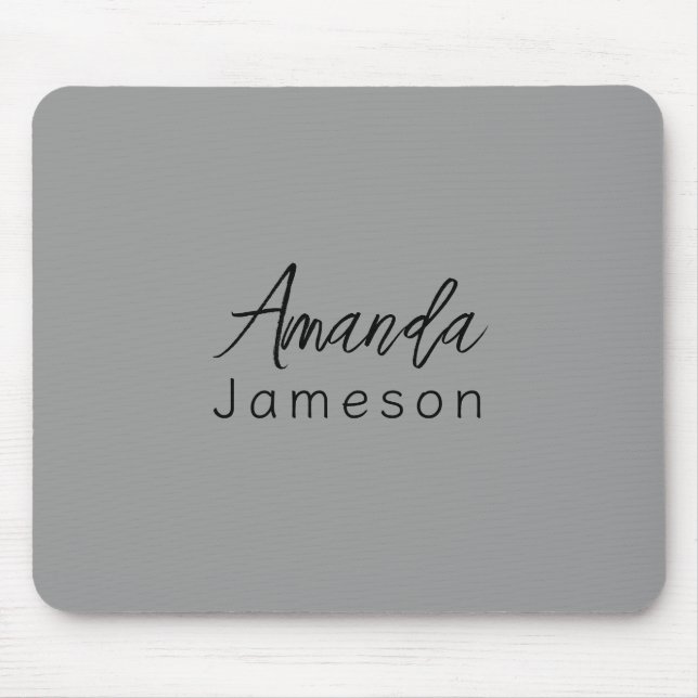 Add Full Name Simple Minimal Monogram on Grey Mous Mouse Mat (Front)