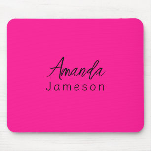 Add Full Name Simple Minimal Monogram on Hot Pink Mouse Mat