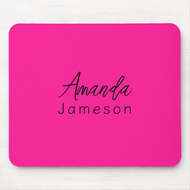 Add Full Name Simple Minimal Monogram on Hot Pink  Mouse Mat (Front)