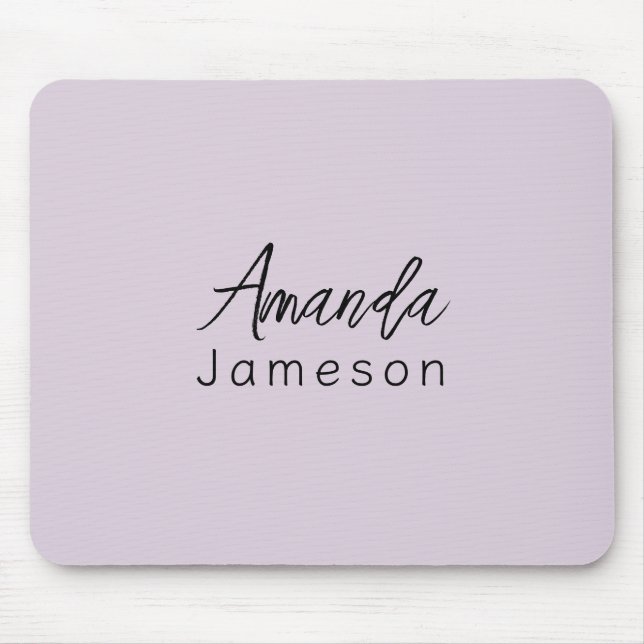 Add Full Name Simple Minimal Monogram on Lilac Mouse Mat (Front)