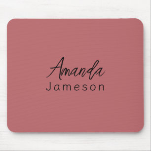 Add Full Name Simple Minimal Monogram on Rose Pink Mouse Mat