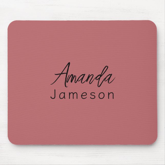 Add Full Name Simple Minimal Monogram on Rose Pink Mouse Mat (Front)
