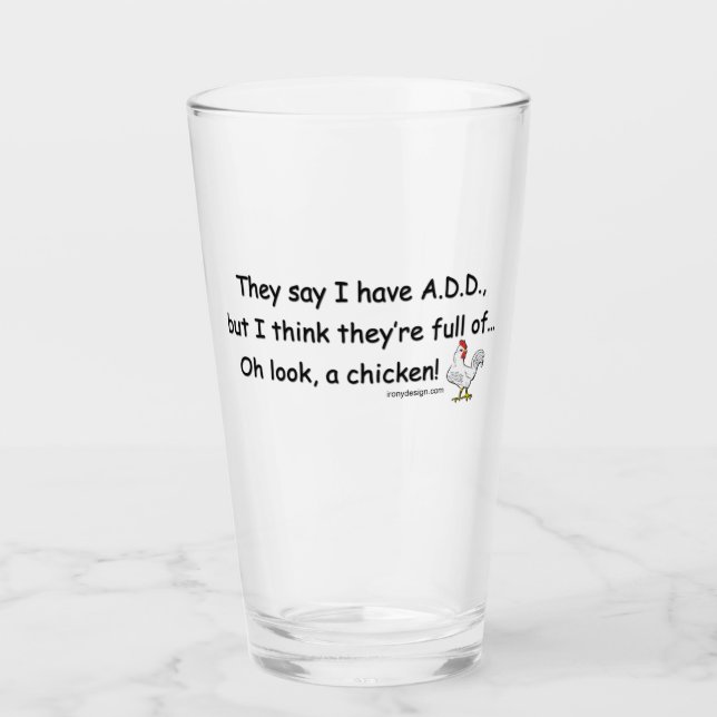 ADD Full of Chickens Humour Glass (Front)