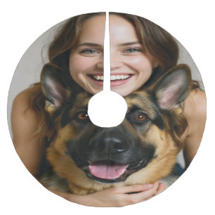 Add German Shepherd Photo Personalize Brushed Polyester Tree Skirt