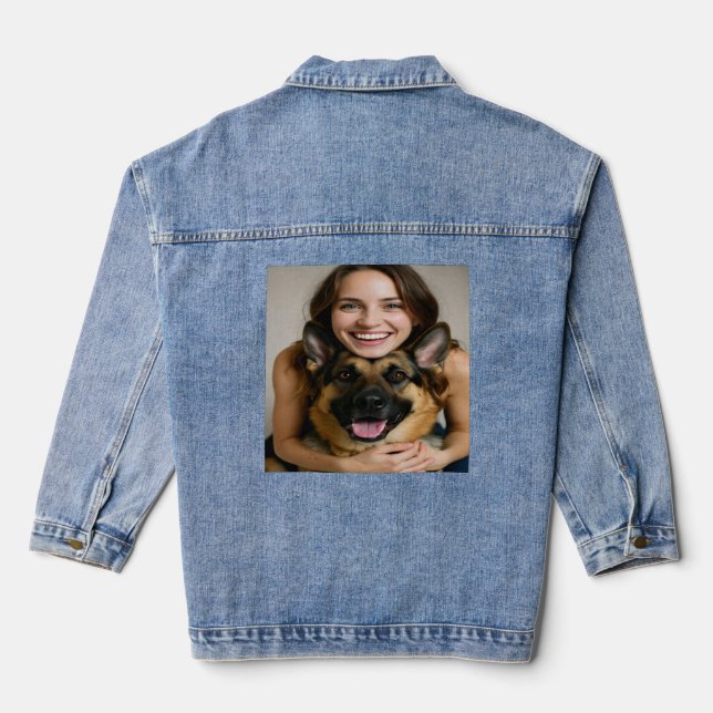 Add German Shepherd Photo Personalize Denim Jacket (Back)