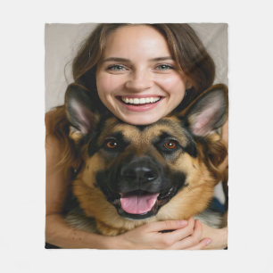 Add German Shepherd Photo Personalize Fleece Blanket
