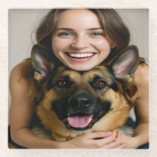 Add German Shepherd Photo Personalize Glass Coaster