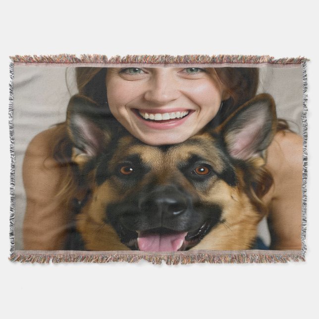 Add German Shepherd Photo Personalize Throw Blanket (Front)