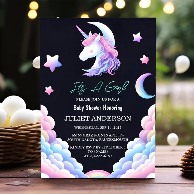 Add Glow Space Royal Pony Unicorn Baby Girl Shower Invitation (Creator Uploaded)